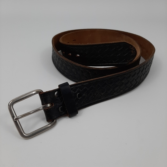Vintage Top Grain Leather Woven Texture Brown Belt Size 38 main image 5